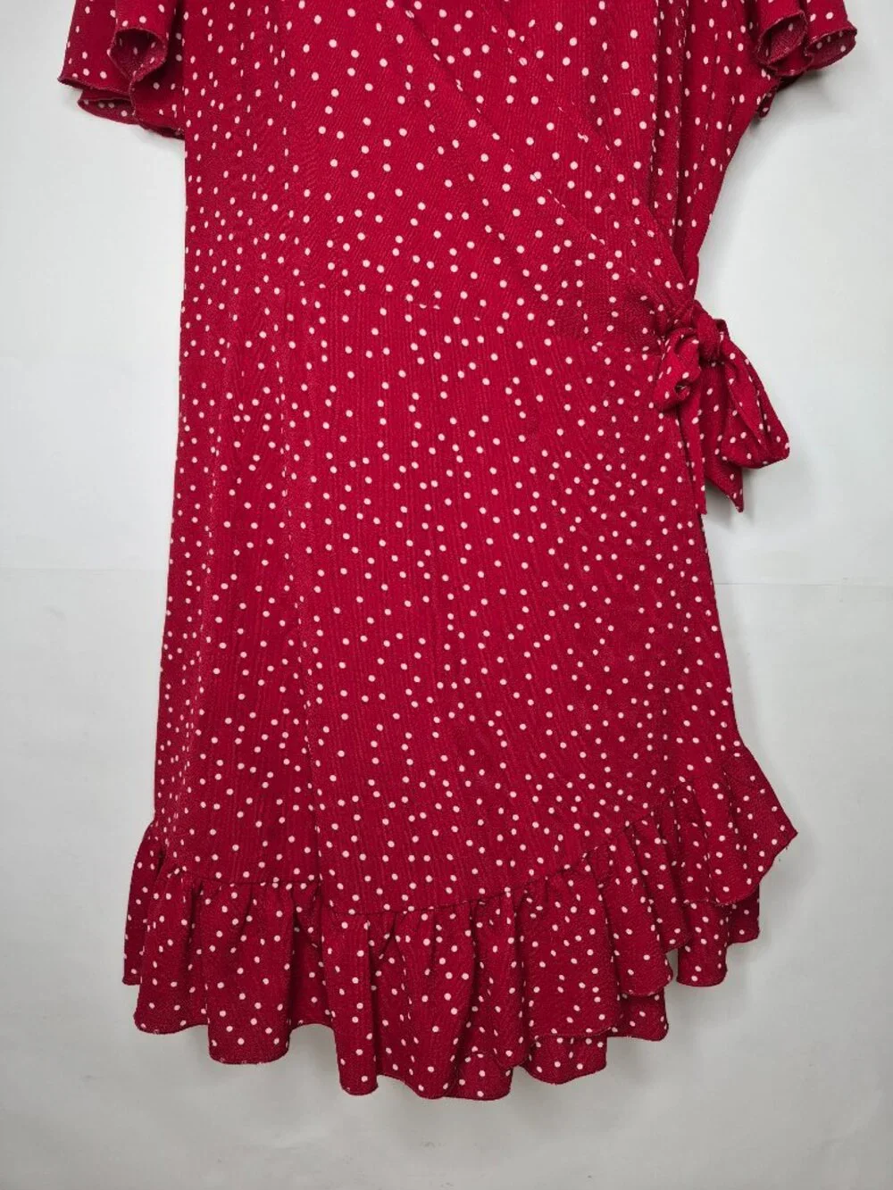 Relipop Womens XL Red White Polka Dot Ruffle Flutter Short Sleeve Wrap Dress - Picture 6 of 15